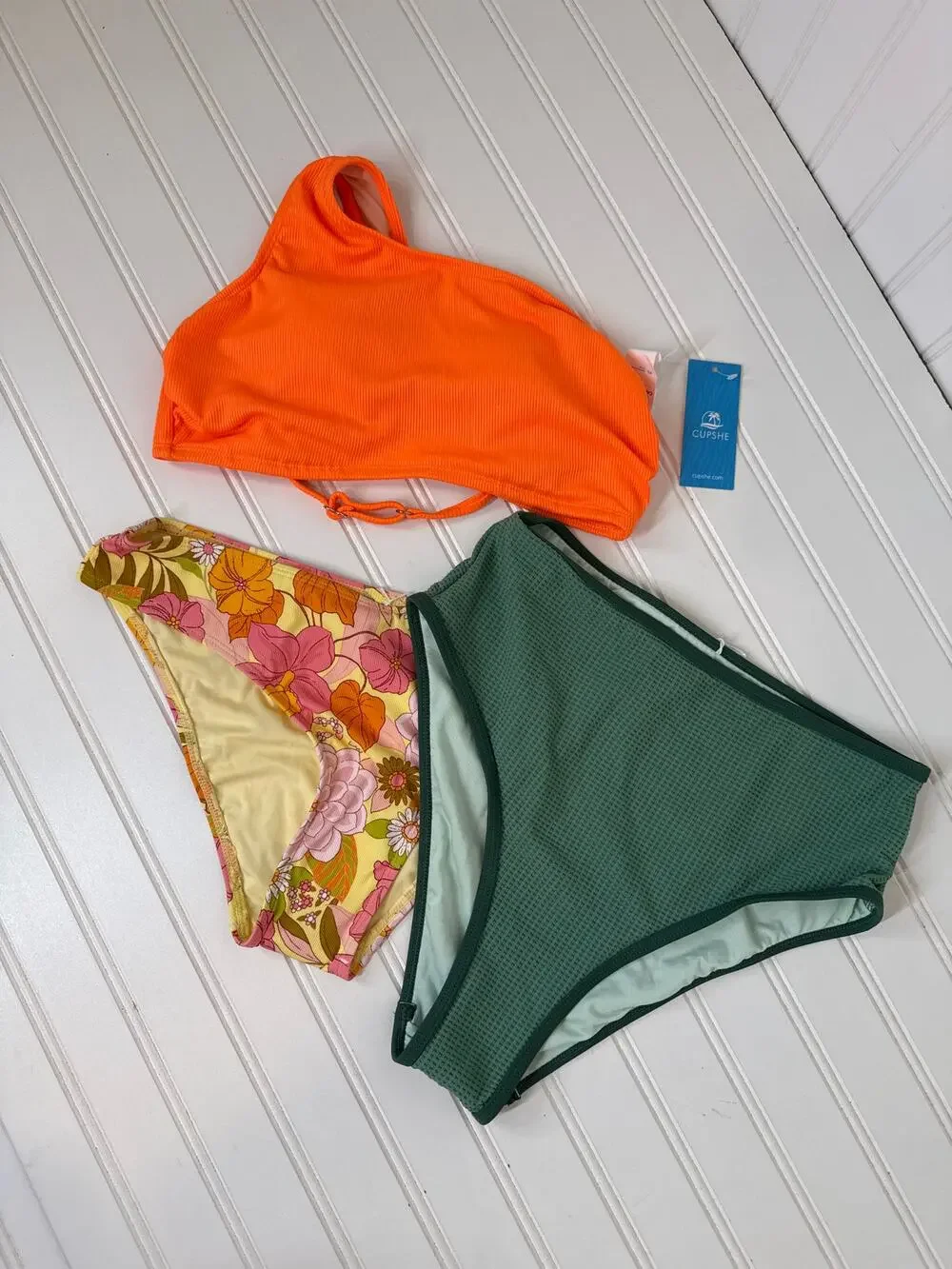 Cupshe Two Piece Swimsuits One Shoulder Top & Bikini Bottoms Bundle Swim Small